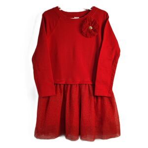CARTER'S Red Bow Cotton Holiday Long Sleeve Tulle Skirt Girls 6 / 6X Dress
